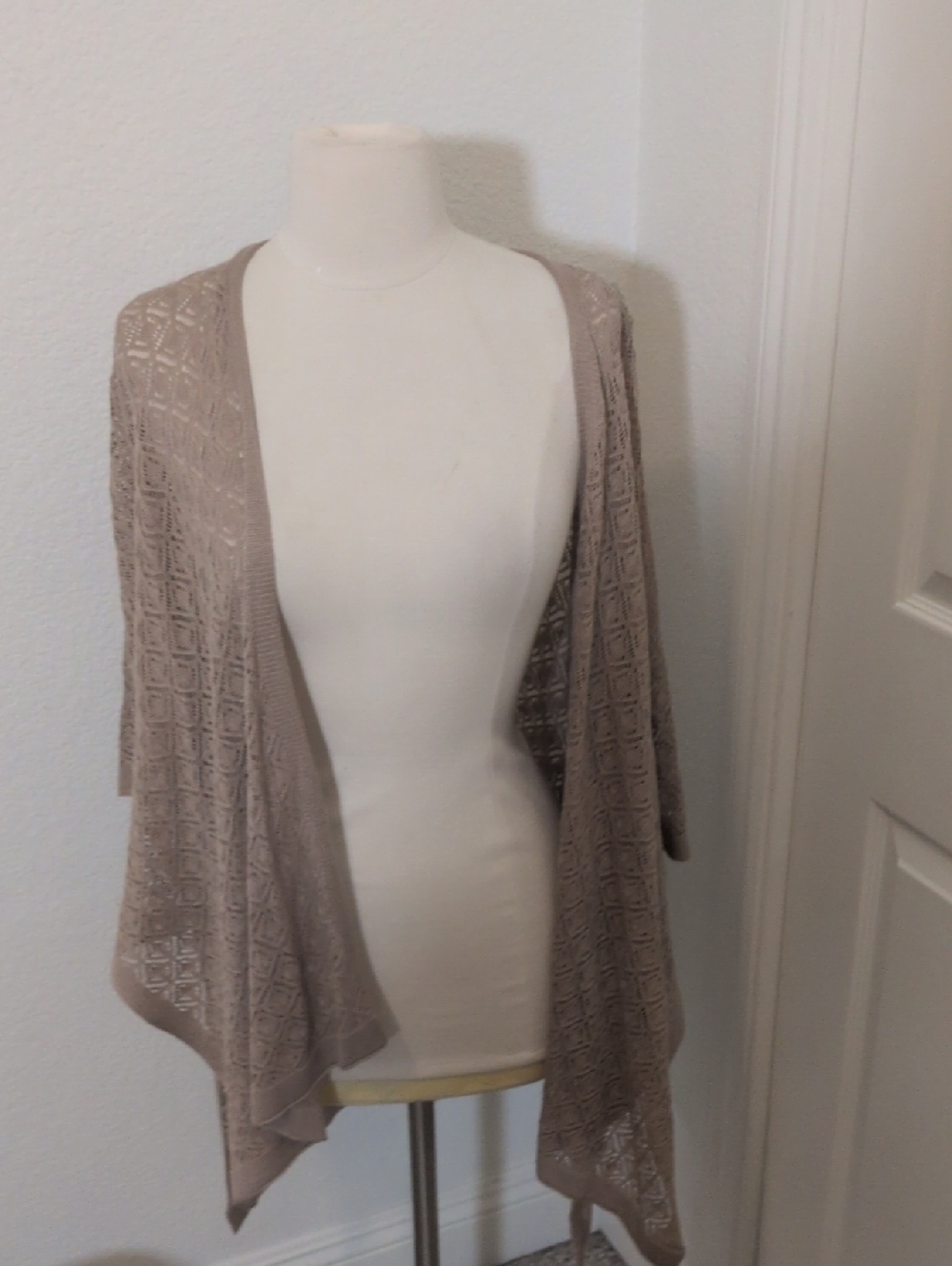 ✅LC Lauren Conrad Taupe Tan Open-Front Knit Shrug Kimono Cardigan Brown Large
